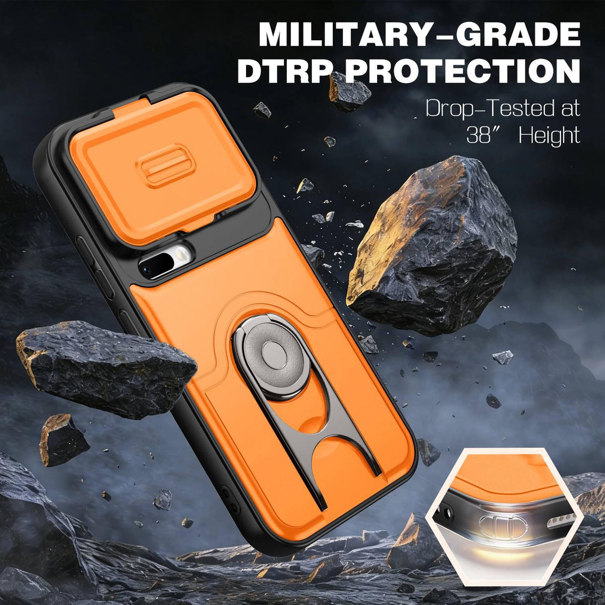 For Xiaomi 17 Pro Max Sliding Camera Cover 2 in 1 Rotating Holder Air Bag Shockproof Phone Case - Orange - EDA009697103F