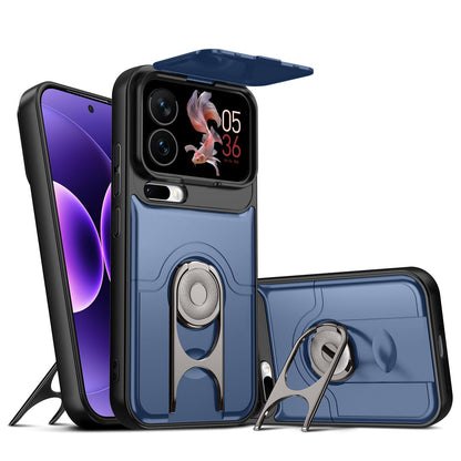For Xiaomi 17 Pro Max Sliding Camera Cover 2 in 1 Rotating Holder Air Bag Shockproof Phone Case - Blue - EDA009697103G