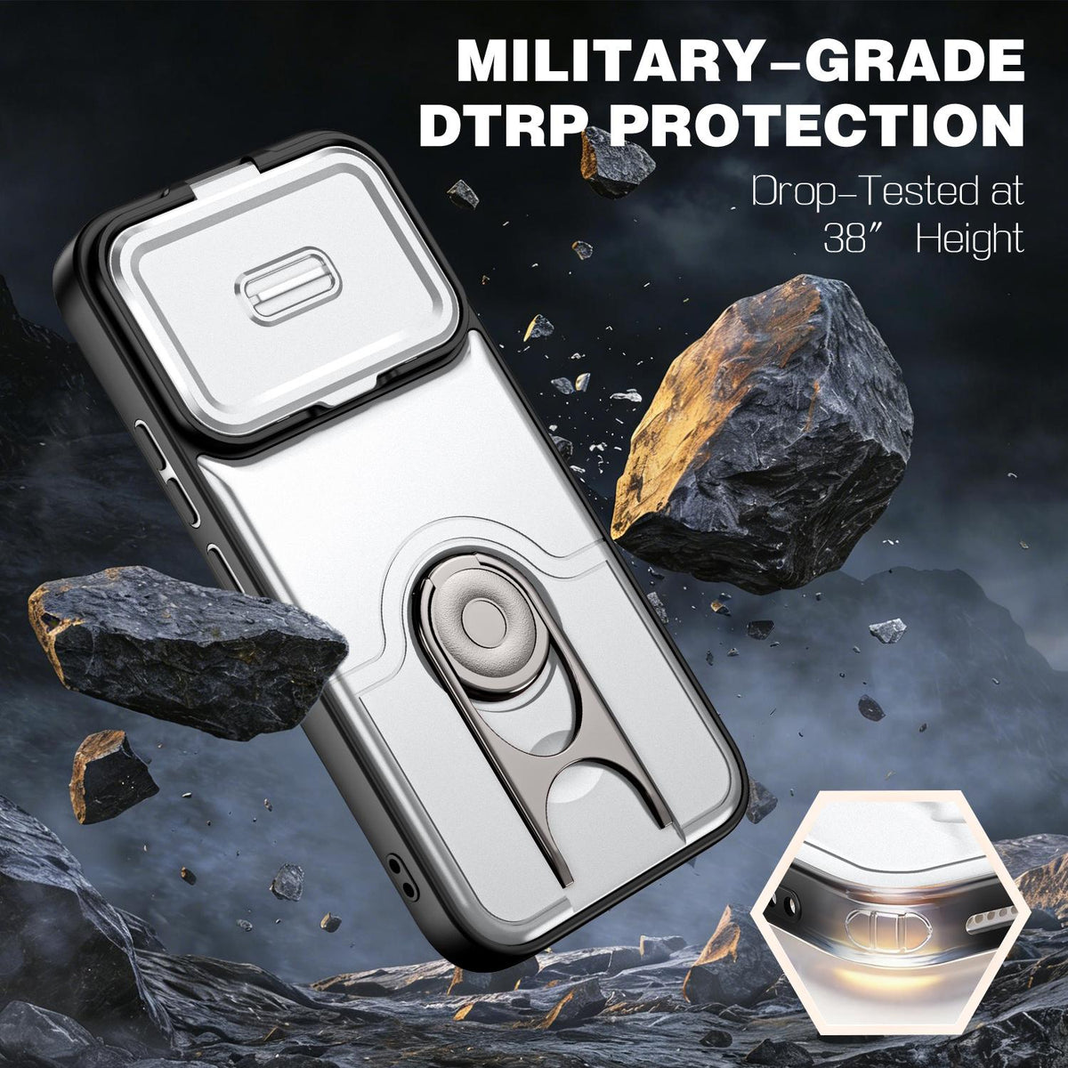 For Xiaomi 17T 5G Sliding Camera Cover 2 in 1 Rotating Holder Air Bag Shockproof Phone Case - Silvery - EDA009697104A