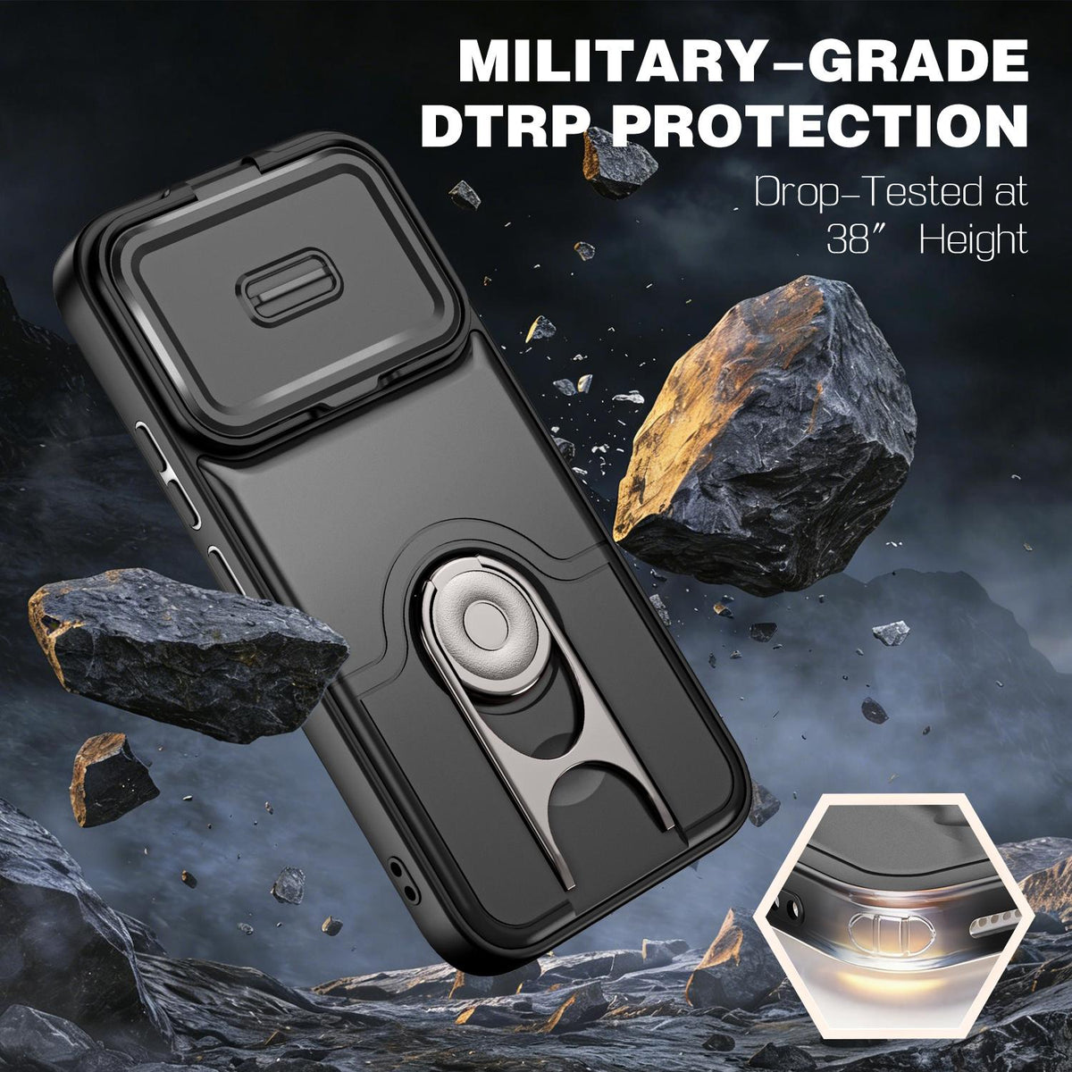 For Xiaomi 17T 5G Sliding Camera Cover 2 in 1 Rotating Holder Air Bag Shockproof Phone Case - Black - EDA009697104B