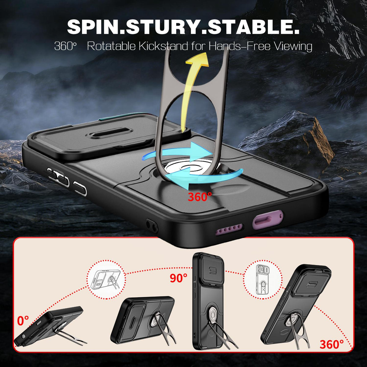 For Xiaomi 17T 5G Sliding Camera Cover 2 in 1 Rotating Holder Air Bag Shockproof Phone Case - Black - EDA009697104B