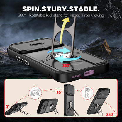 For Xiaomi 17T 5G Sliding Camera Cover 2 in 1 Rotating Holder Air Bag Shockproof Phone Case - Black - EDA009697104B