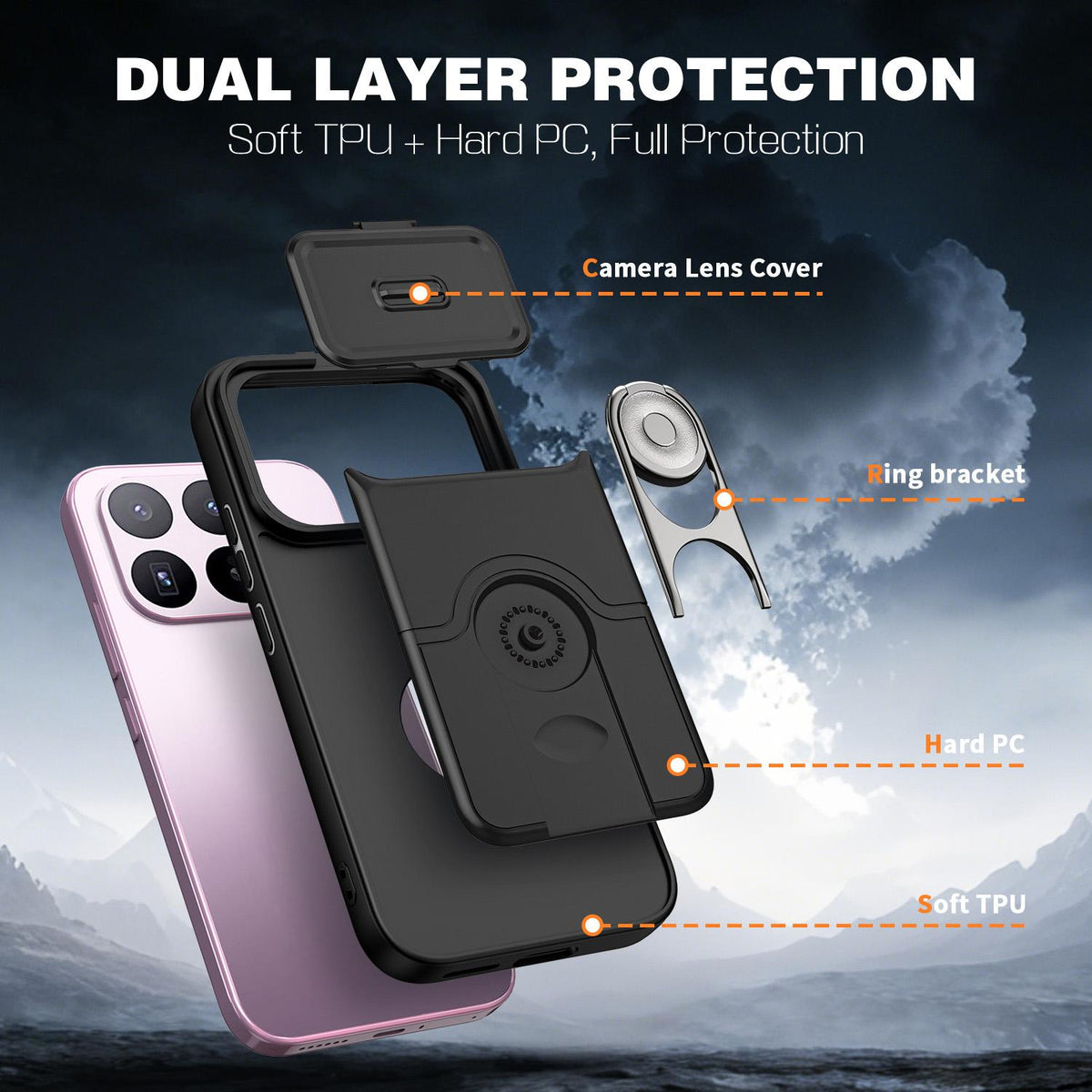 For Xiaomi 17T 5G Sliding Camera Cover 2 in 1 Rotating Holder Air Bag Shockproof Phone Case - Black - EDA009697104B