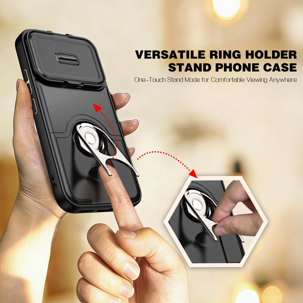 For Xiaomi 17T 5G Sliding Camera Cover 2 in 1 Rotating Holder Air Bag Shockproof Phone Case - Black - EDA009697104B