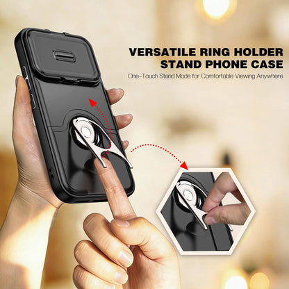 For Xiaomi 17T 5G Sliding Camera Cover 2 in 1 Rotating Holder Air Bag Shockproof Phone Case - Black - EDA009697104B