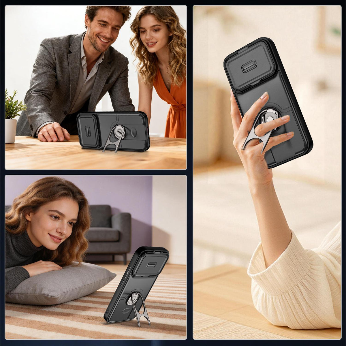 For Xiaomi 17T 5G Sliding Camera Cover 2 in 1 Rotating Holder Air Bag Shockproof Phone Case - Black - EDA009697104B