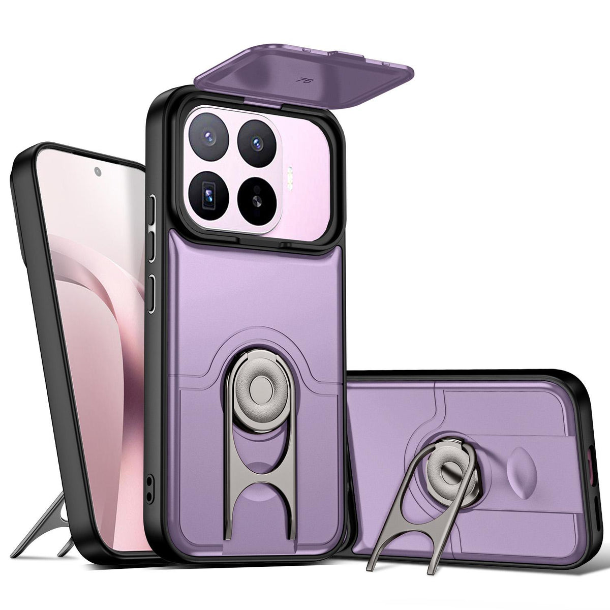 For Xiaomi 17T 5G Sliding Camera Cover 2 in 1 Rotating Holder Air Bag Shockproof Phone Case - Purple - EDA009697104C