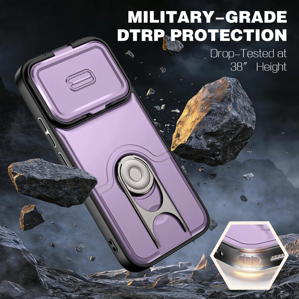 For Xiaomi 17T 5G Sliding Camera Cover 2 in 1 Rotating Holder Air Bag Shockproof Phone Case - Purple - EDA009697104C