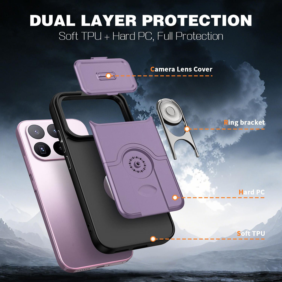For Xiaomi 17T 5G Sliding Camera Cover 2 in 1 Rotating Holder Air Bag Shockproof Phone Case - Purple - EDA009697104C