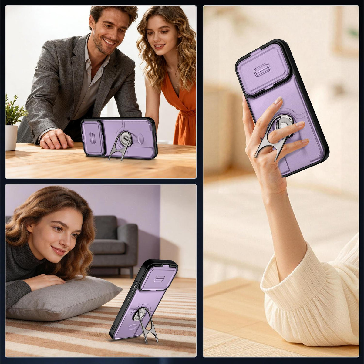 For Xiaomi 17T 5G Sliding Camera Cover 2 in 1 Rotating Holder Air Bag Shockproof Phone Case - Purple - EDA009697104C