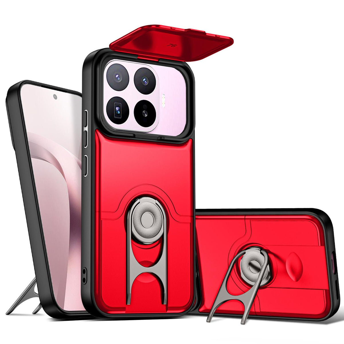 For Xiaomi 17T 5G Sliding Camera Cover 2 in 1 Rotating Holder Air Bag Shockproof Phone Case - Red - EDA009697104D