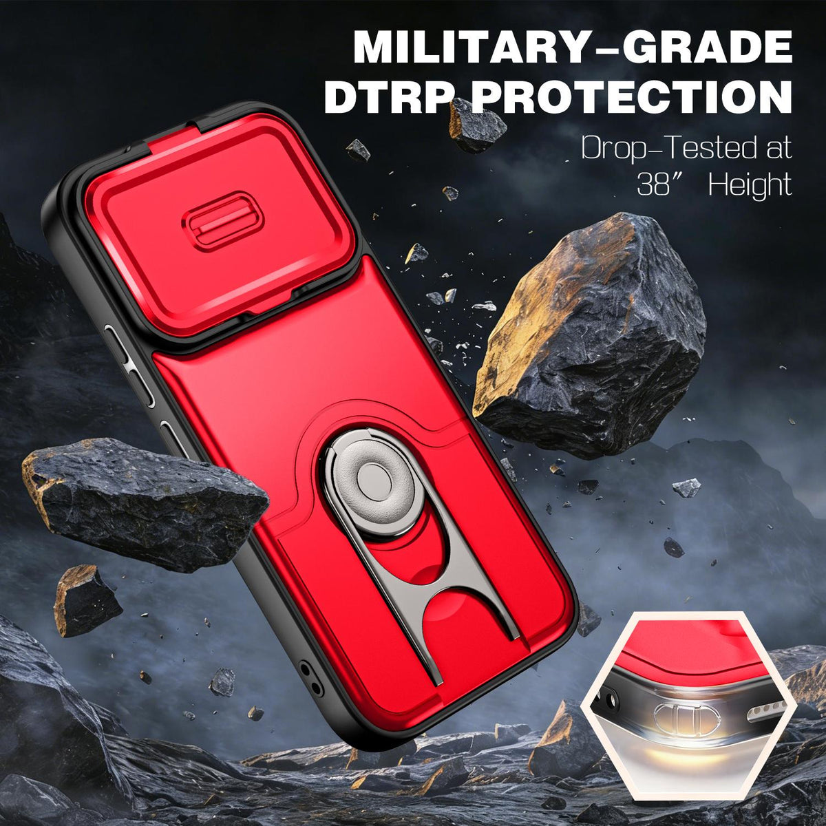For Xiaomi 17T 5G Sliding Camera Cover 2 in 1 Rotating Holder Air Bag Shockproof Phone Case - Red - EDA009697104D