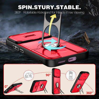 For Xiaomi 17T 5G Sliding Camera Cover 2 in 1 Rotating Holder Air Bag Shockproof Phone Case - Red - EDA009697104D