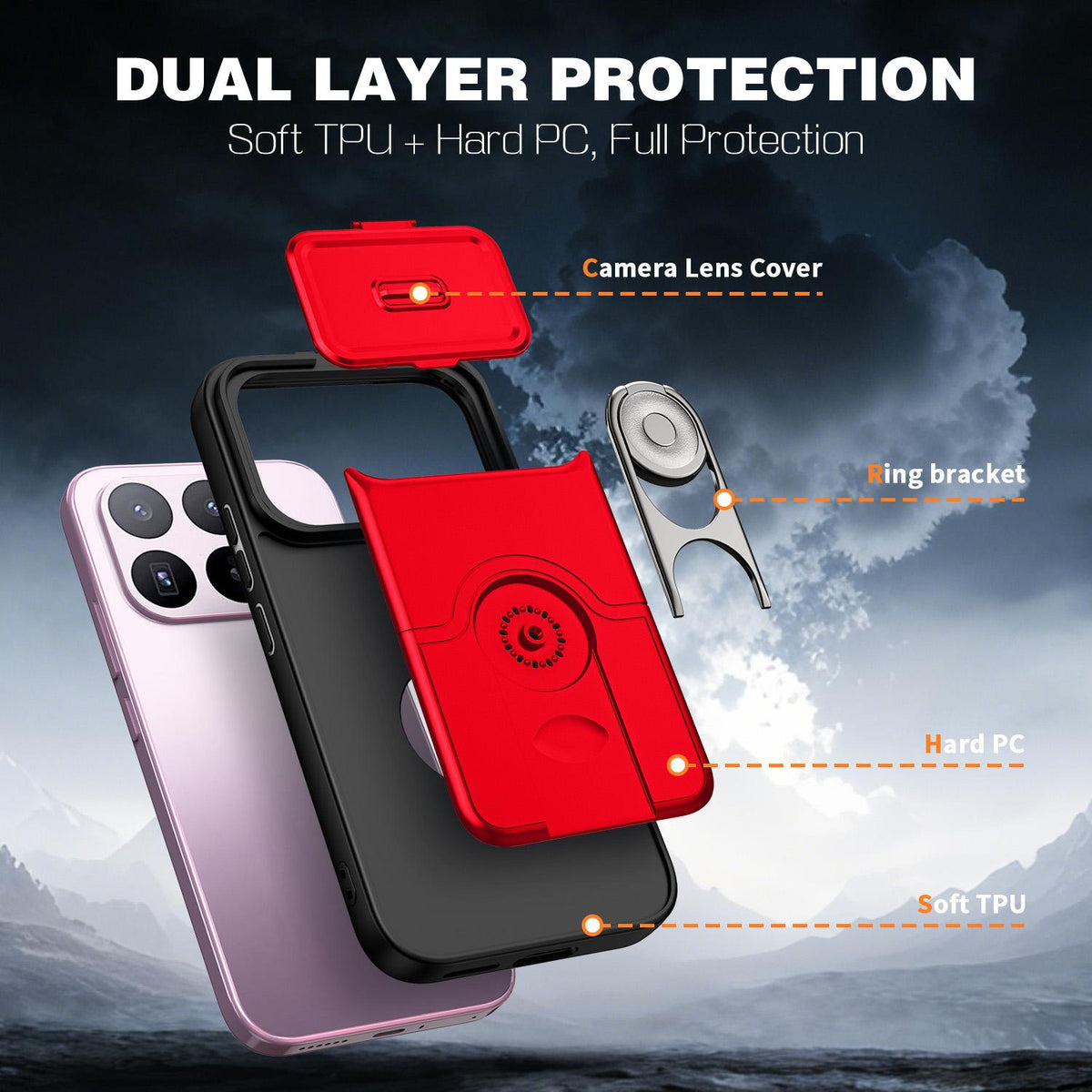 For Xiaomi 17T 5G Sliding Camera Cover 2 in 1 Rotating Holder Air Bag Shockproof Phone Case - Red - EDA009697104D