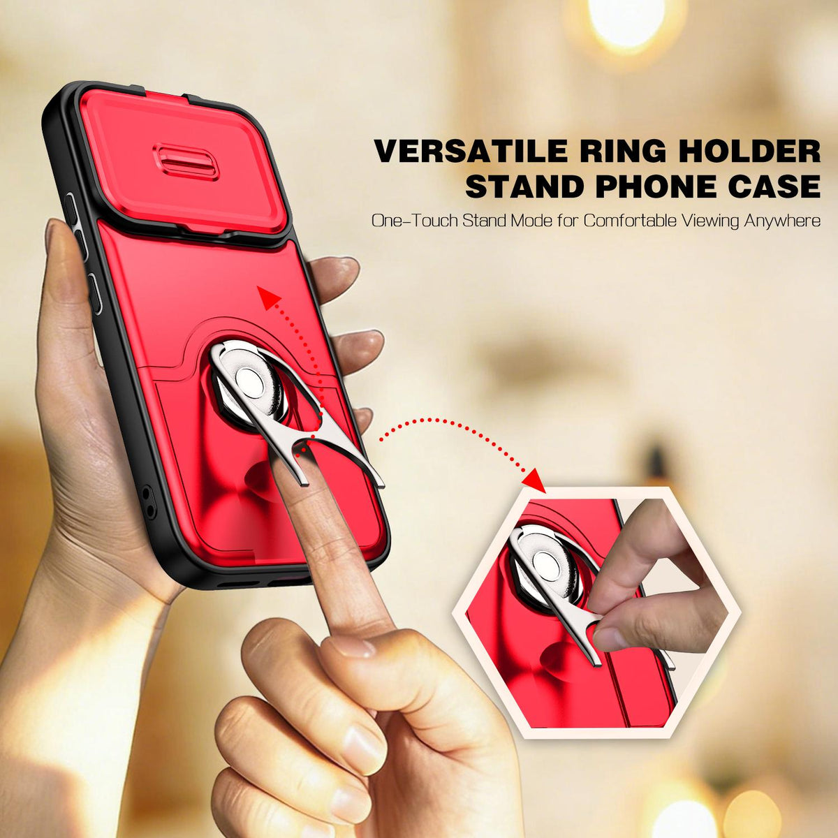 For Xiaomi 17T 5G Sliding Camera Cover 2 in 1 Rotating Holder Air Bag Shockproof Phone Case - Red - EDA009697104D