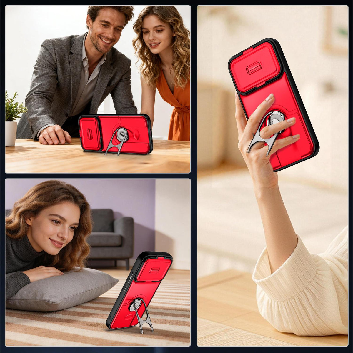 For Xiaomi 17T 5G Sliding Camera Cover 2 in 1 Rotating Holder Air Bag Shockproof Phone Case - Red - EDA009697104D