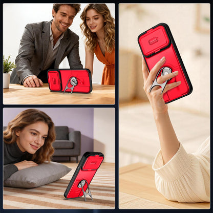 For Xiaomi 17T 5G Sliding Camera Cover 2 in 1 Rotating Holder Air Bag Shockproof Phone Case - Red - EDA009697104D