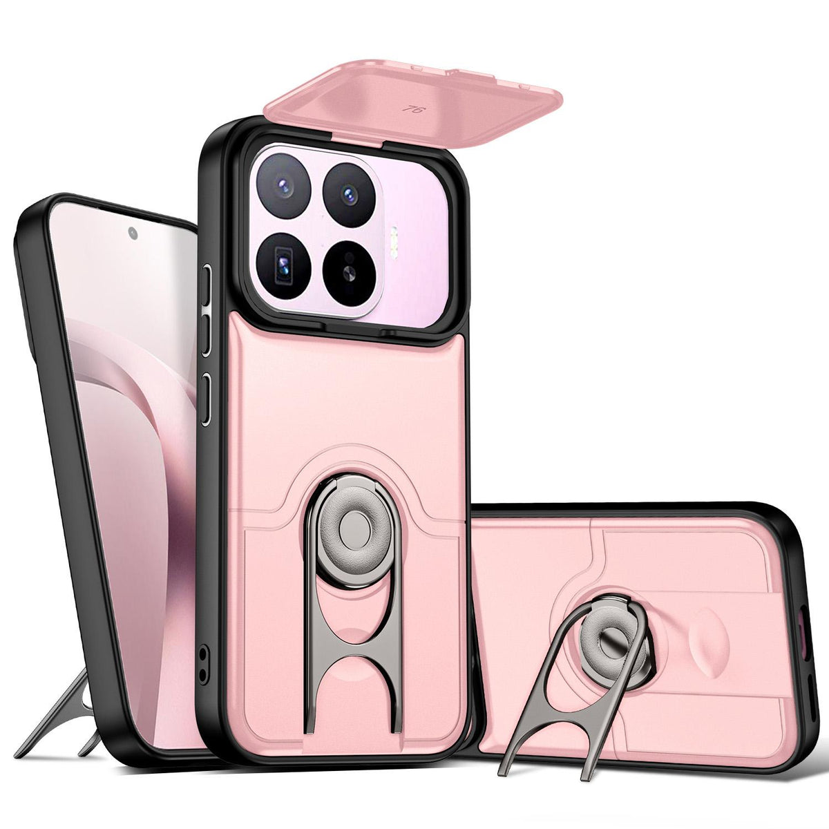 For Xiaomi 17T 5G Sliding Camera Cover 2 in 1 Rotating Holder Air Bag Shockproof Phone Case - Pink - EDA009697104E