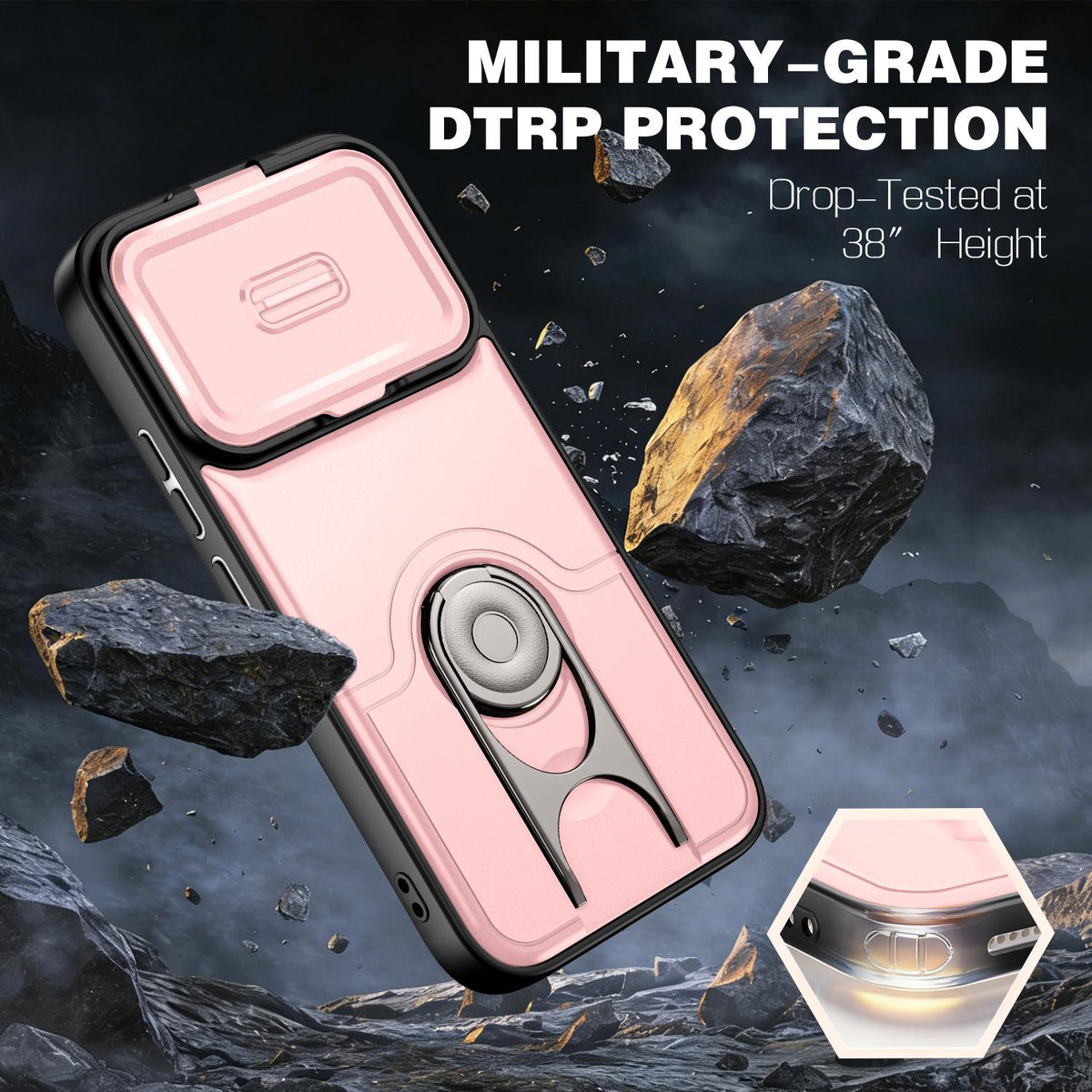 For Xiaomi 17T 5G Sliding Camera Cover 2 in 1 Rotating Holder Air Bag Shockproof Phone Case - Pink - EDA009697104E