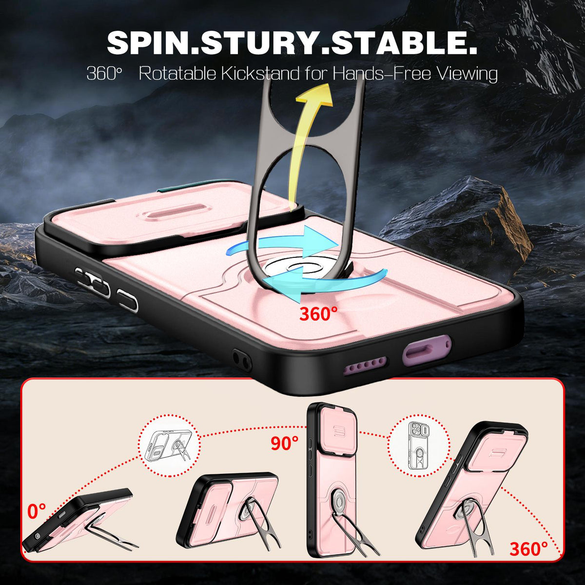 For Xiaomi 17T 5G Sliding Camera Cover 2 in 1 Rotating Holder Air Bag Shockproof Phone Case - Pink - EDA009697104E