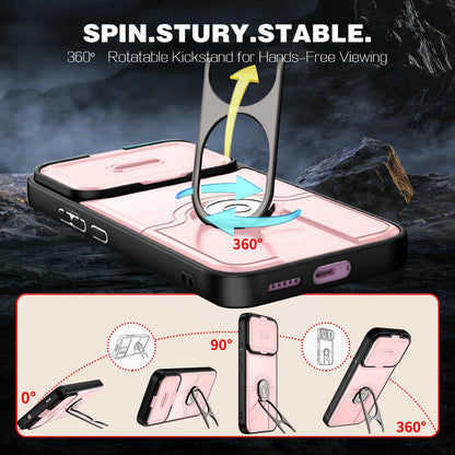 For Xiaomi 17T 5G Sliding Camera Cover 2 in 1 Rotating Holder Air Bag Shockproof Phone Case - Pink - EDA009697104E