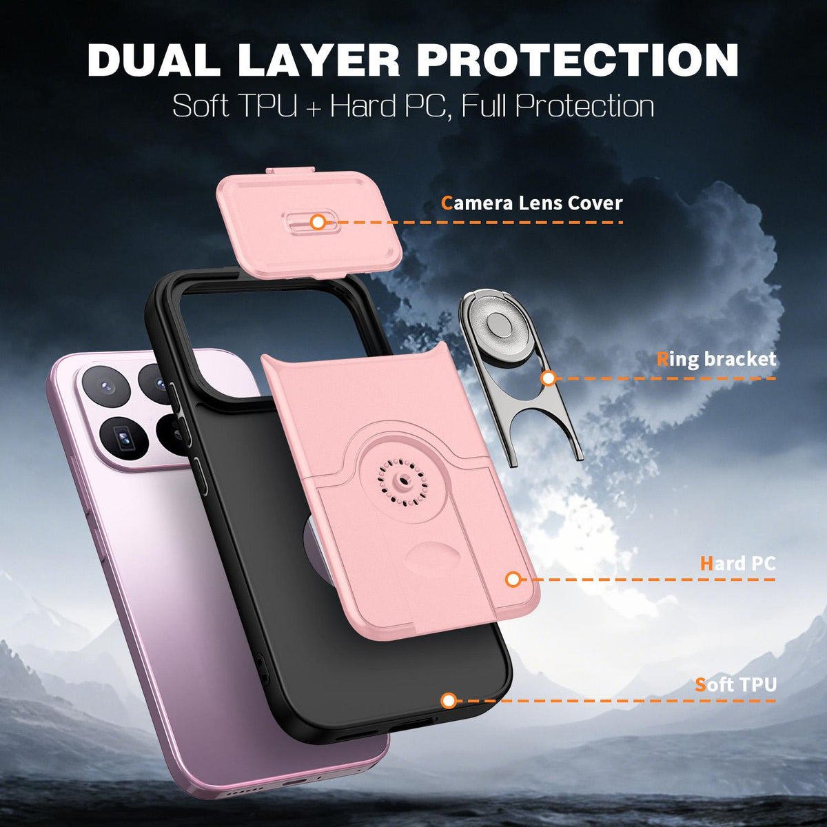 For Xiaomi 17T 5G Sliding Camera Cover 2 in 1 Rotating Holder Air Bag Shockproof Phone Case - Pink - EDA009697104E