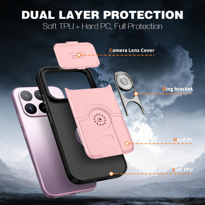 For Xiaomi 17T 5G Sliding Camera Cover 2 in 1 Rotating Holder Air Bag Shockproof Phone Case - Pink - EDA009697104E