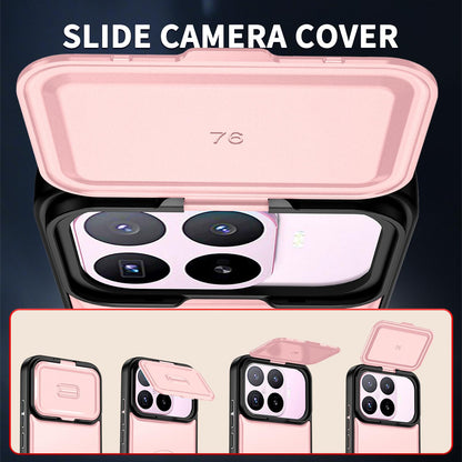 For Xiaomi 17T 5G Sliding Camera Cover 2 in 1 Rotating Holder Air Bag Shockproof Phone Case - Pink - EDA009697104E