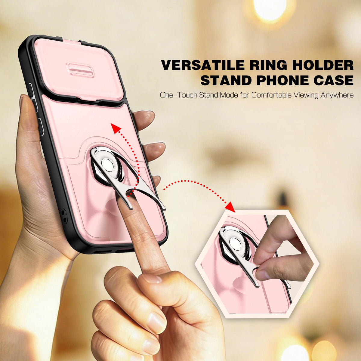 For Xiaomi 17T 5G Sliding Camera Cover 2 in 1 Rotating Holder Air Bag Shockproof Phone Case - Pink - EDA009697104E