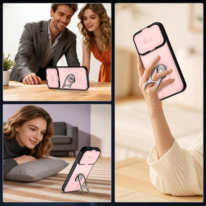 For Xiaomi 17T 5G Sliding Camera Cover 2 in 1 Rotating Holder Air Bag Shockproof Phone Case - Pink - EDA009697104E