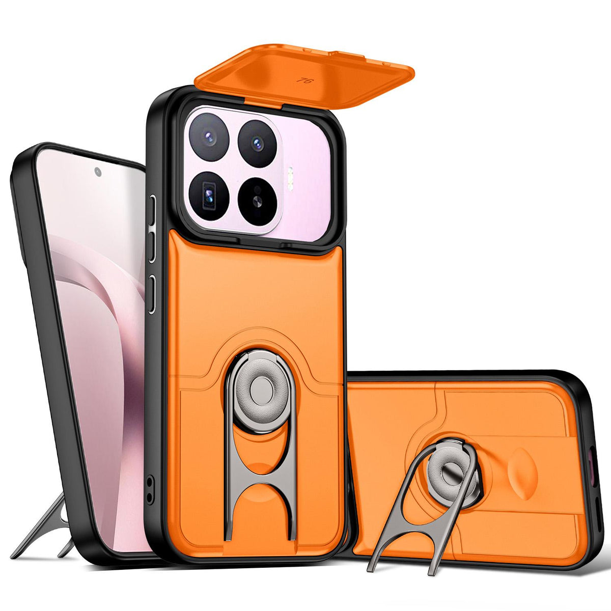 For Xiaomi 17T 5G Sliding Camera Cover 2 in 1 Rotating Holder Air Bag Shockproof Phone Case - Orange - EDA009697104F