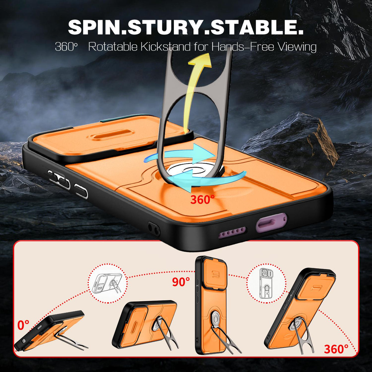 For Xiaomi 17T 5G Sliding Camera Cover 2 in 1 Rotating Holder Air Bag Shockproof Phone Case - Orange - EDA009697104F