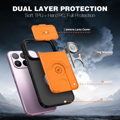 For Xiaomi 17T 5G Sliding Camera Cover 2 in 1 Rotating Holder Air Bag Shockproof Phone Case - Orange - EDA009697104F