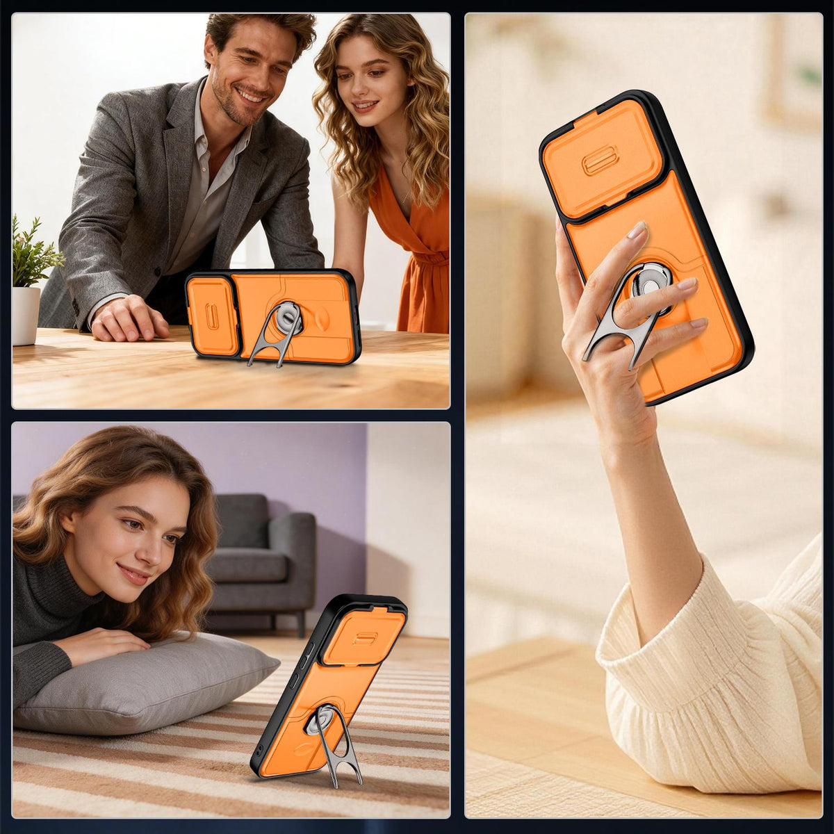 For Xiaomi 17T 5G Sliding Camera Cover 2 in 1 Rotating Holder Air Bag Shockproof Phone Case - Orange - EDA009697104F