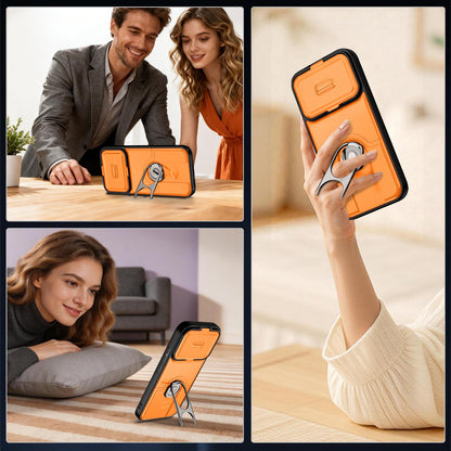 For Xiaomi 17T 5G Sliding Camera Cover 2 in 1 Rotating Holder Air Bag Shockproof Phone Case - Orange - EDA009697104F