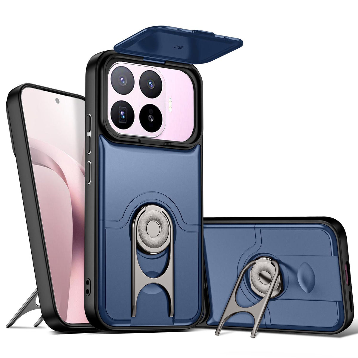 For Xiaomi 17T 5G Sliding Camera Cover 2 in 1 Rotating Holder Air Bag Shockproof Phone Case - Blue - EDA009697104G
