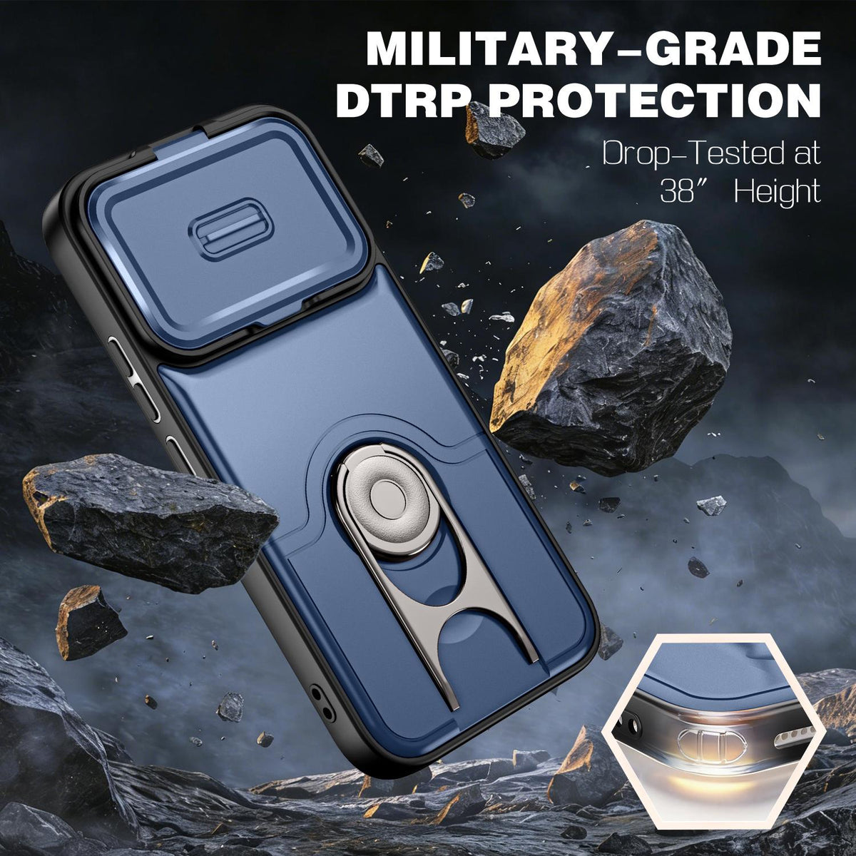 For Xiaomi 17T 5G Sliding Camera Cover 2 in 1 Rotating Holder Air Bag Shockproof Phone Case - Blue - EDA009697104G