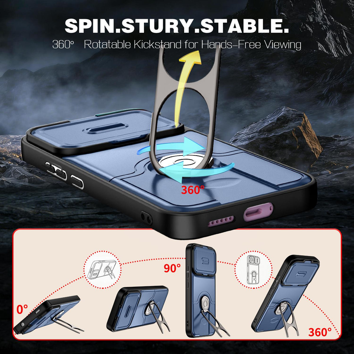 For Xiaomi 17T 5G Sliding Camera Cover 2 in 1 Rotating Holder Air Bag Shockproof Phone Case - Blue - EDA009697104G