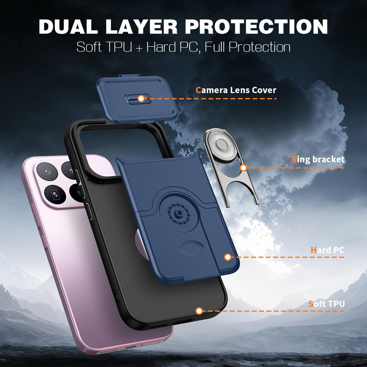 For Xiaomi 17T 5G Sliding Camera Cover 2 in 1 Rotating Holder Air Bag Shockproof Phone Case - Blue - EDA009697104G