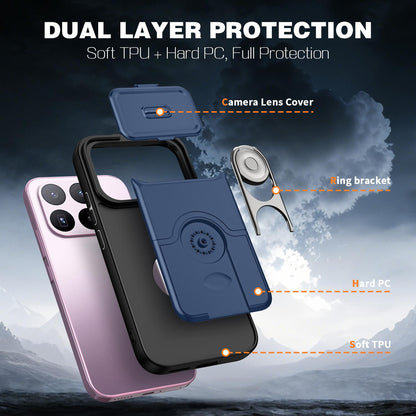 For Xiaomi 17T 5G Sliding Camera Cover 2 in 1 Rotating Holder Air Bag Shockproof Phone Case - Blue - EDA009697104G