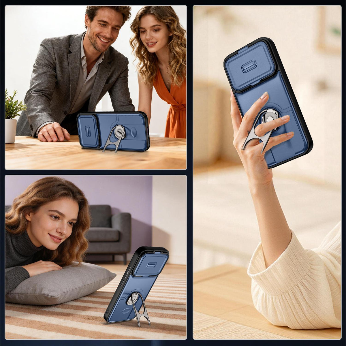 For Xiaomi 17T 5G Sliding Camera Cover 2 in 1 Rotating Holder Air Bag Shockproof Phone Case - Blue - EDA009697104G