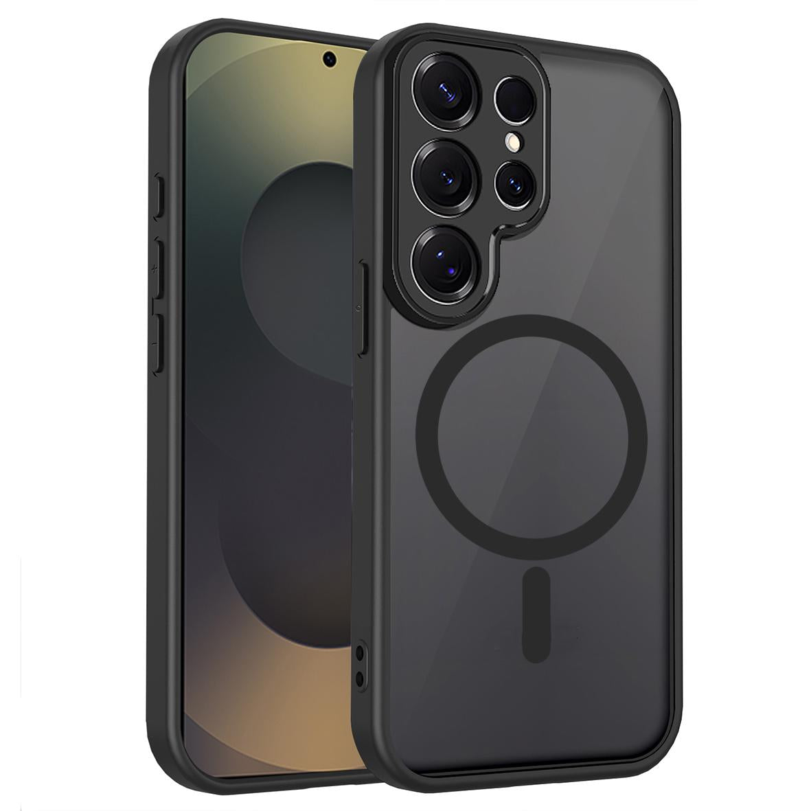 For Galaxy S23 Ultra 5G Skin Feel Frosted PC+TPU Magnetic Phone Case - Transparent Black - EDA009697205A