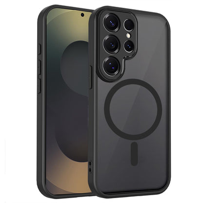For Galaxy S23 Ultra 5G Skin Feel Frosted PC+TPU Magnetic Phone Case - Transparent Black - EDA009697205A