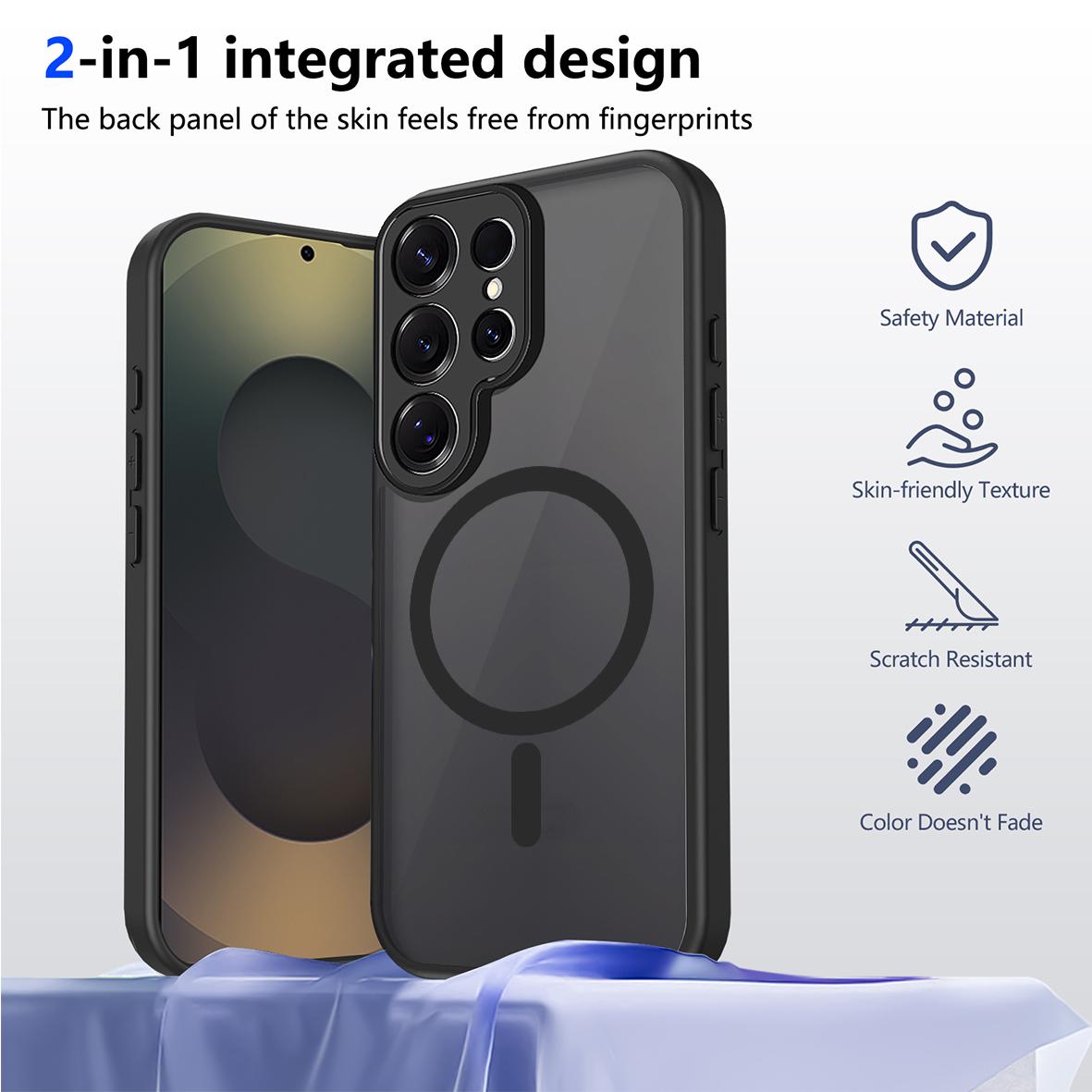 For Galaxy S23 Ultra 5G Skin Feel Frosted PC+TPU Magnetic Phone Case - Transparent Black - EDA009697205A