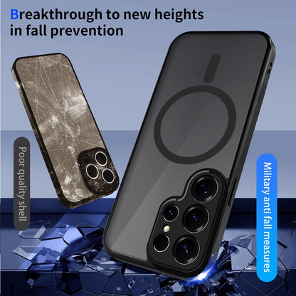 For Galaxy S23 Ultra 5G Skin Feel Frosted PC+TPU Magnetic Phone Case - Transparent Black - EDA009697205A