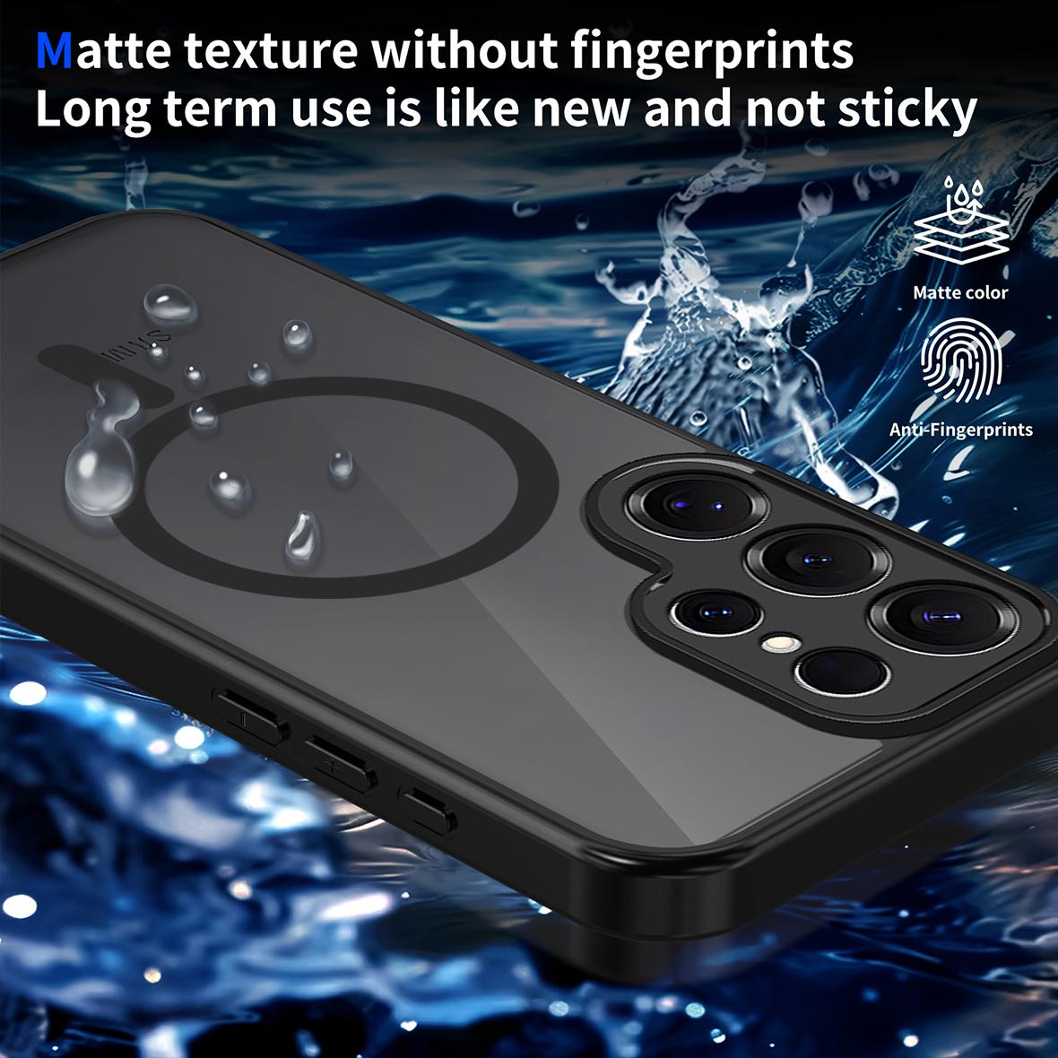 For Galaxy S23 Ultra 5G Skin Feel Frosted PC+TPU Magnetic Phone Case - Transparent Black - EDA009697205A