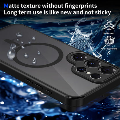 For Galaxy S23 Ultra 5G Skin Feel Frosted PC+TPU Magnetic Phone Case - Transparent Black - EDA009697205A
