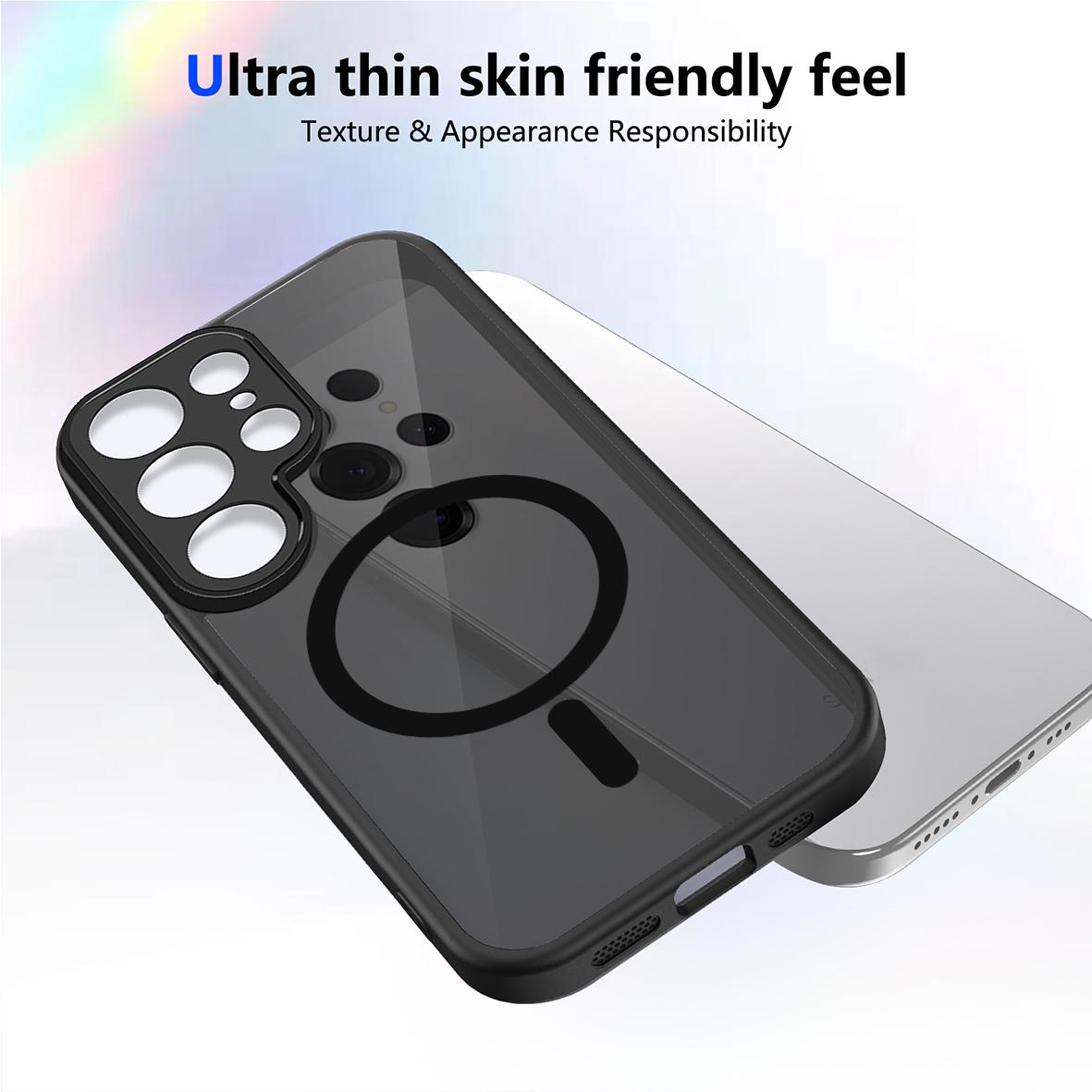 For Galaxy S24 Ultra 5G Skin Feel Frosted PC+TPU Magnetic Phone Case - Transparent Black - EDA009697210A