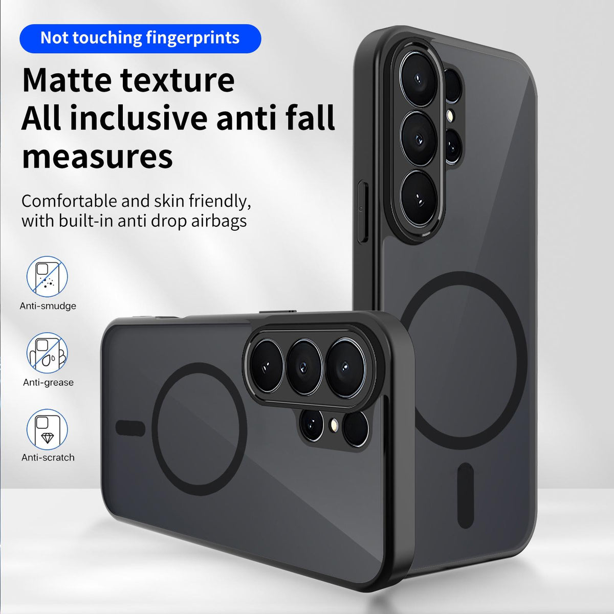 For Galaxy S26 Ultra 5G Skin Feel Frosted PC+TPU Magnetic Phone Case - Transparent Black - EDA009697215A