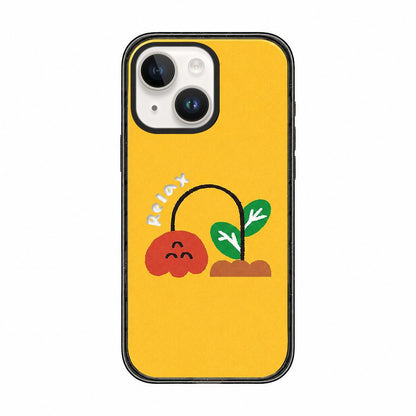 For iPhone 14 Little Red Flower Cartoon Pattern Acrylic TPU Phone Case - Lying Flat Small Potted Plant - EDA009697314B